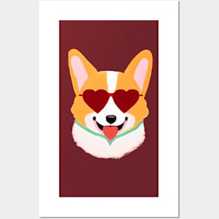 Corgi Dog with Heart Glasses Posters and Art